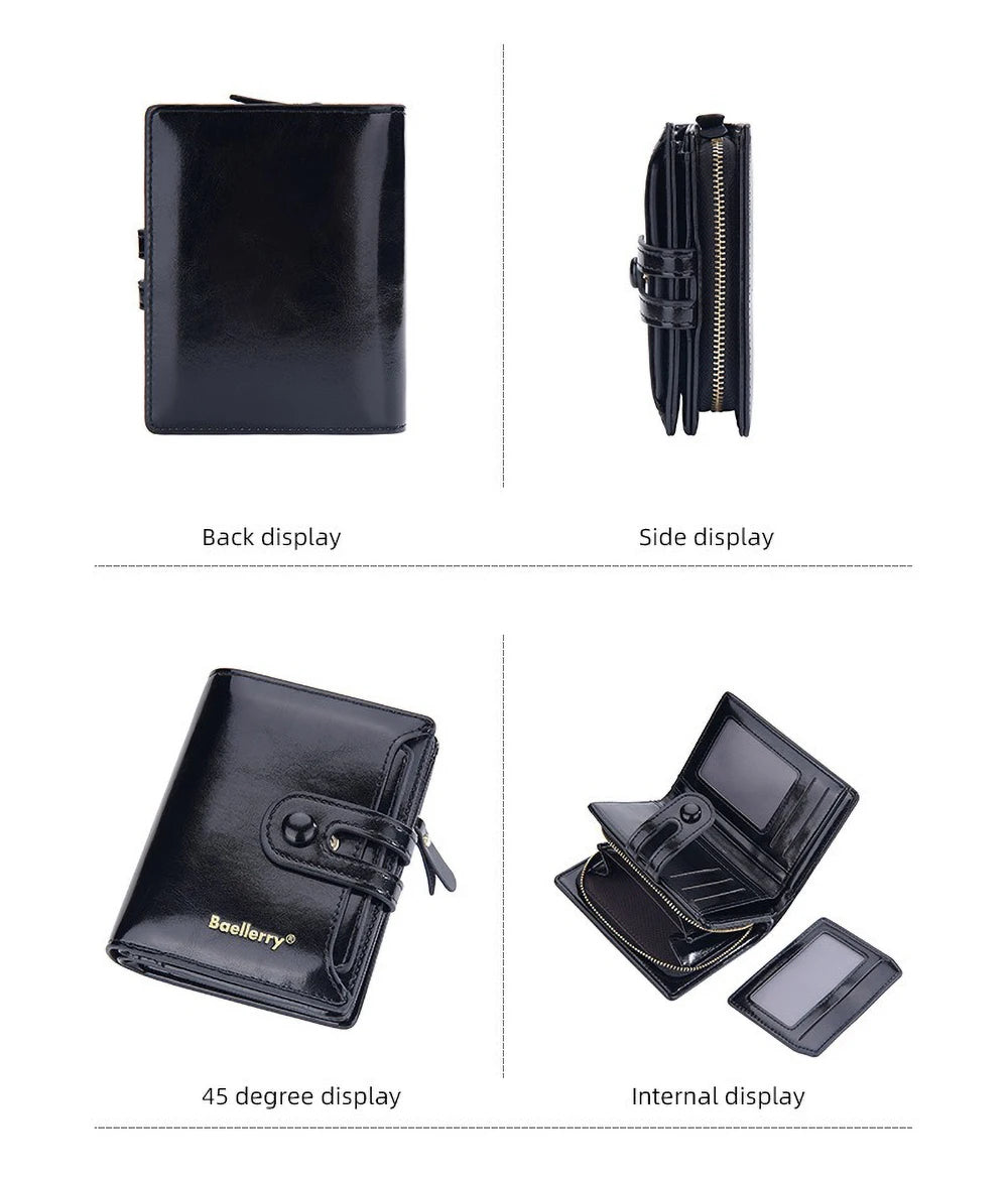 Women's Oiled Waxed Leather Wallet - Buckle Closure, Vertical Zipper Coin Pocket & 6 Card Slots (Heritage Design)