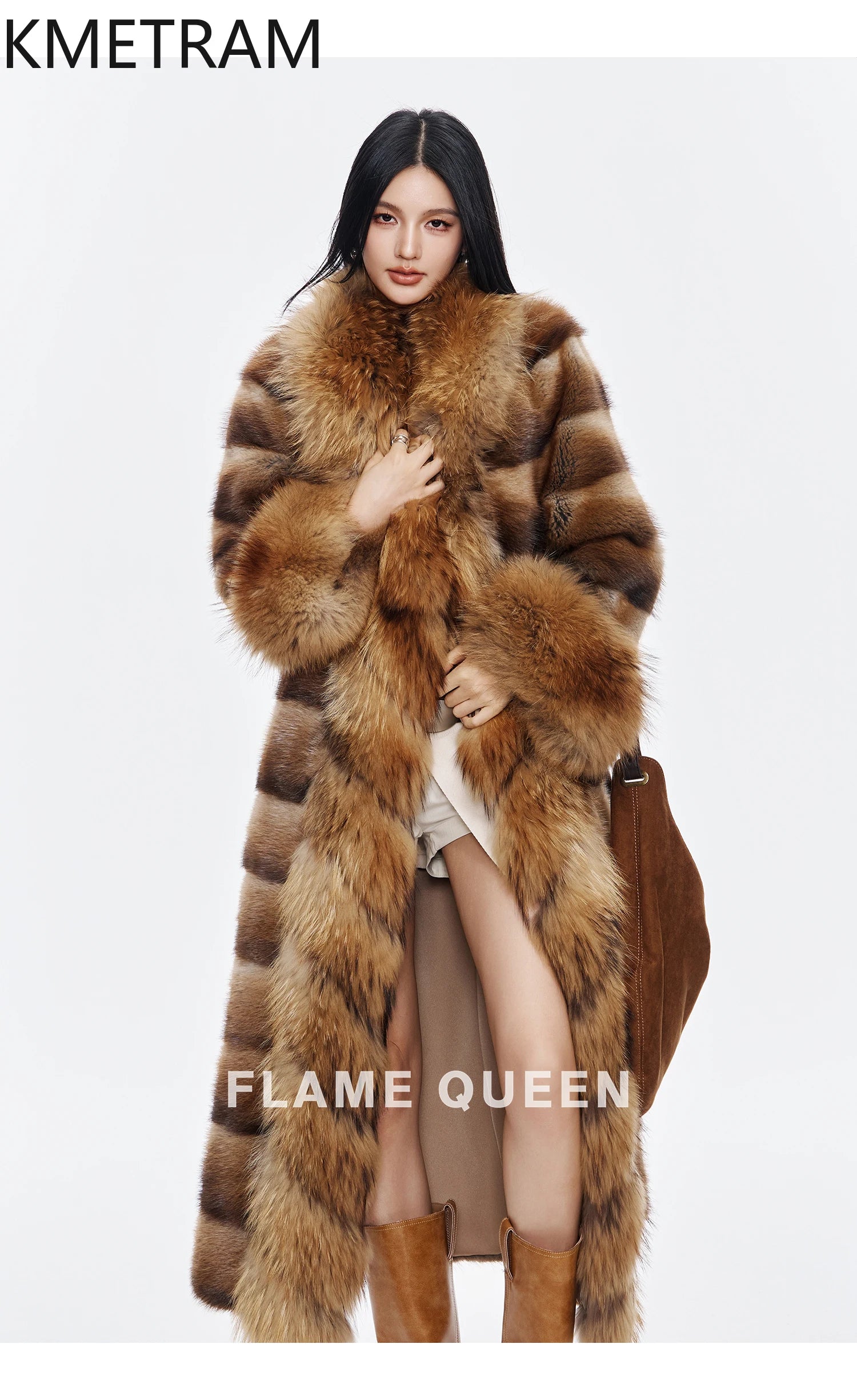 KMETRAM Natural Muskrat Fur Coat Woman Luxury Long Real Fur Jacket Raccoon Dog Fur Collar Winter Coats Women Clothing 2025 шуба