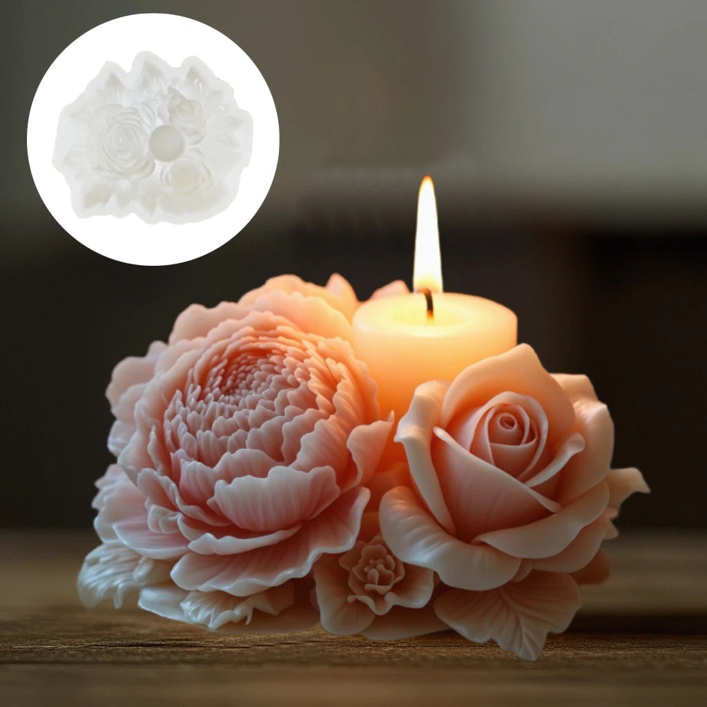 Peony Rose Bud Bouquet Candle Silicone Mold Peony Flower Clusters Candle Mould Christmas Gift Flower Bundle Resin Gypsum Molds