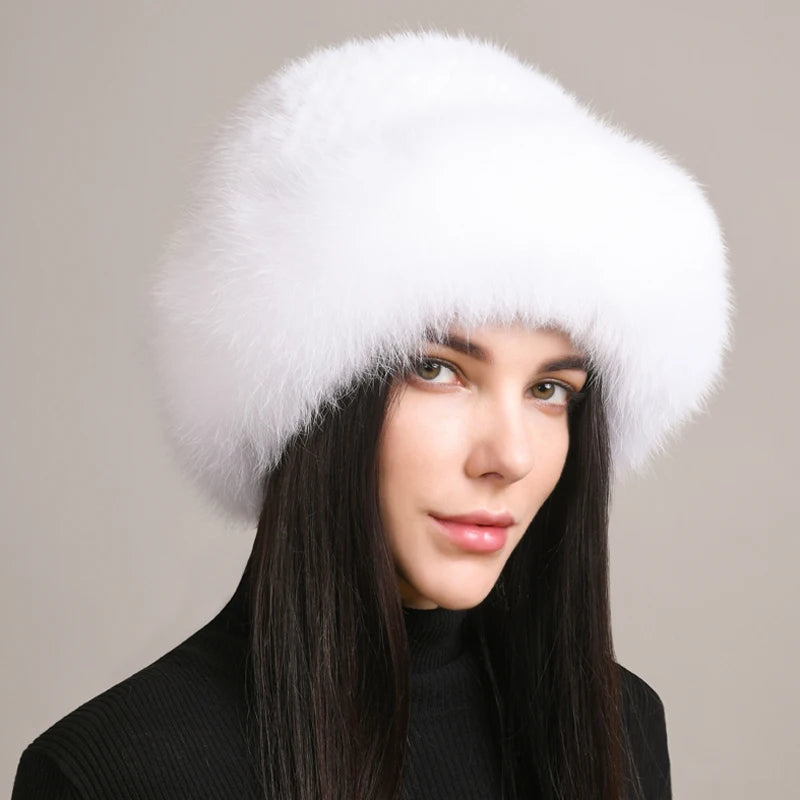 New Genuine Real Natural Knitted Mink Fur Hat Luxury Women Handmade Knit Fashion Winter Headwear Warm Real Fox Fur Beanies Caps