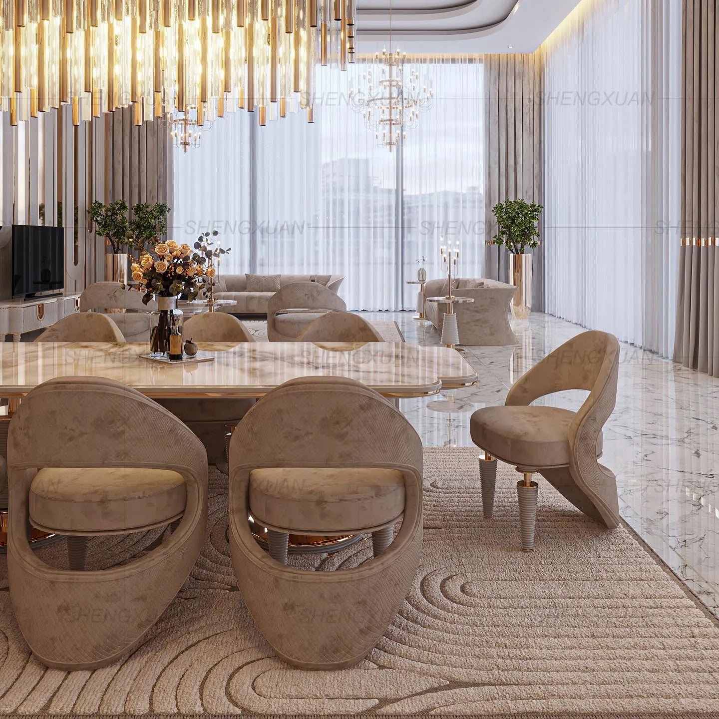Hot Sale Manufacturer Factory Price Customization Luxury Design Dining Room Furniture Marble High End Dining Table Set |...