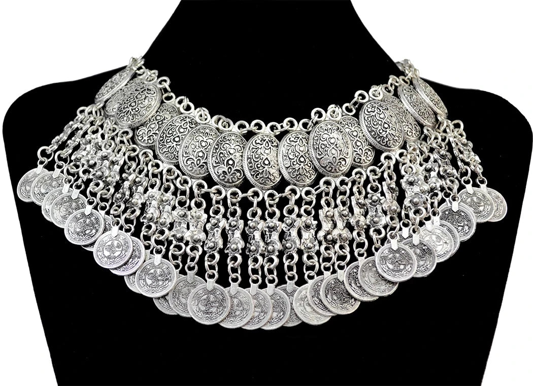 Gypsy Boehmian Hippie Collar Necklaces for Women Big Chunky Tibetan Silver Metal Necklace Festival Turkish Party Jewelry...