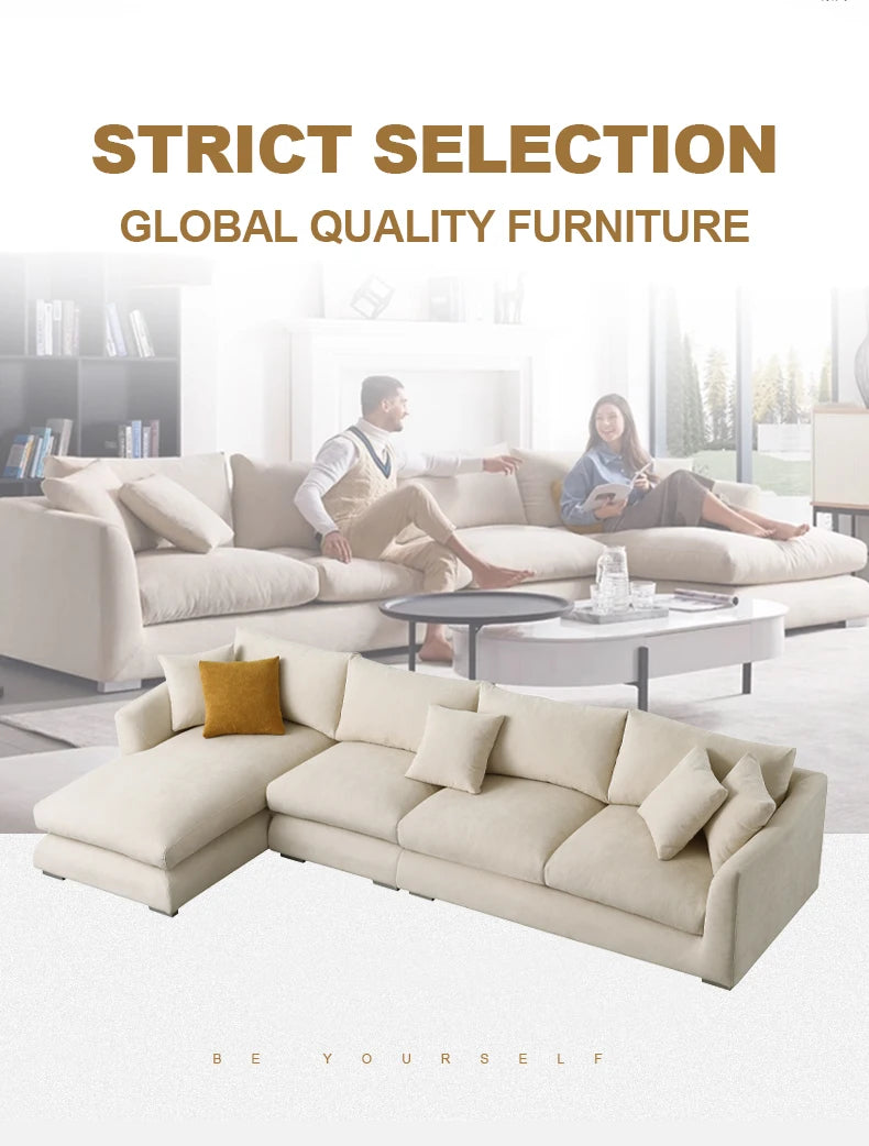 Cloud Down Filled Chaise Sofa Living Room Sofa L-shaped Recliner Sofa Comfortable Cloud Sofa Linen Sofa Removable...