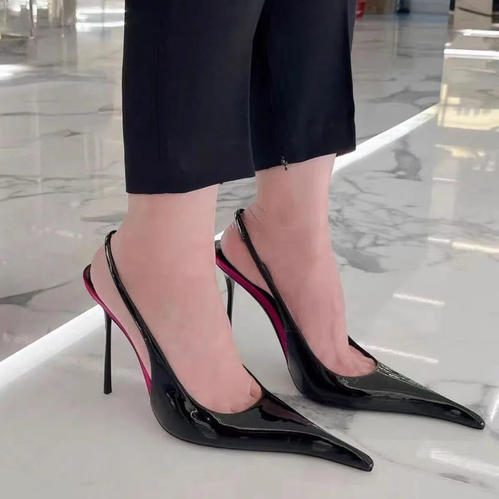 New Sexy Pointed Toe High Heeled Shoes for Woman's Thin Heels Slip-On Summer Pumps Luxury Lady Black Wedding Party Sandal