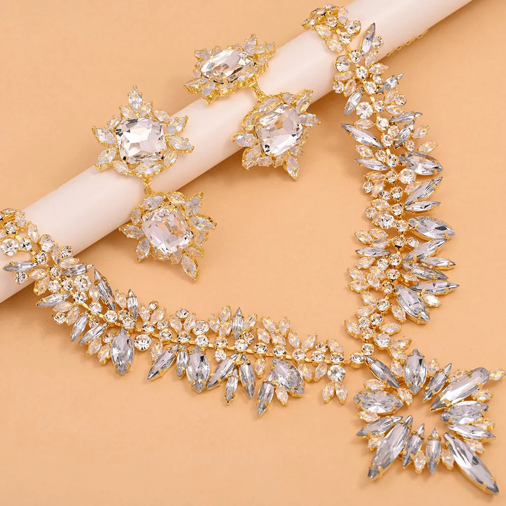 Stonefans Fashion 2pc/Set Wedding Crystal Larger Exaggerate Jewelry Set New Statement Bridesmaid Necklace and Earring Sets Women