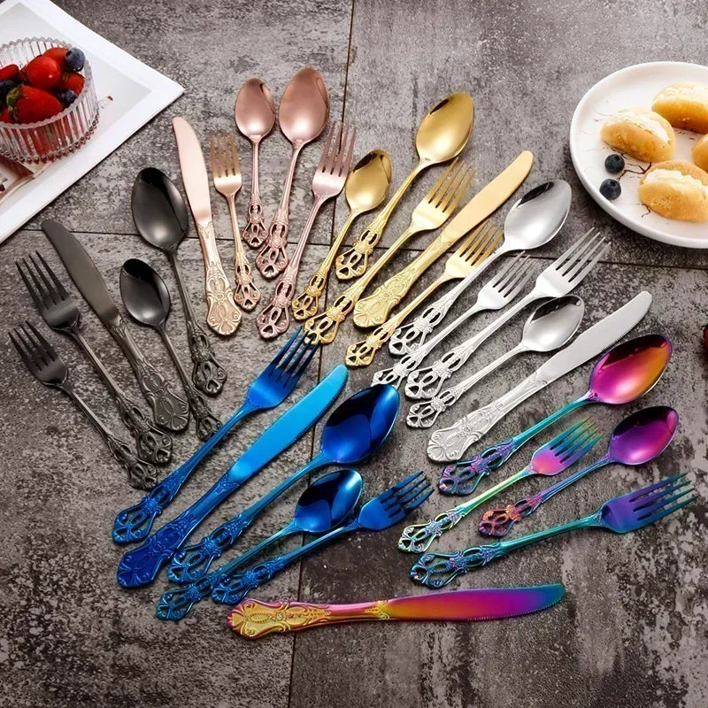 Golden Stainless Steel Cutlery Set Royal European Spoon Fork Complete Tableware Retro Design Dishwasher Safe Elegant...