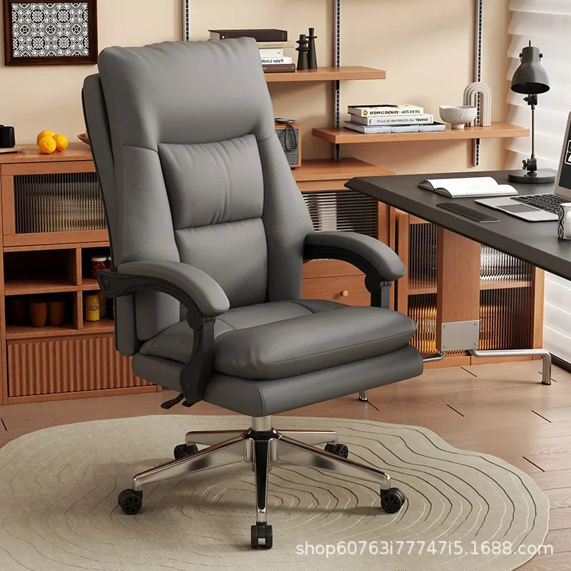 Leather Boss Chair Office Chair Recumbent Back Study Chair Ergonomic Home Computer Chair