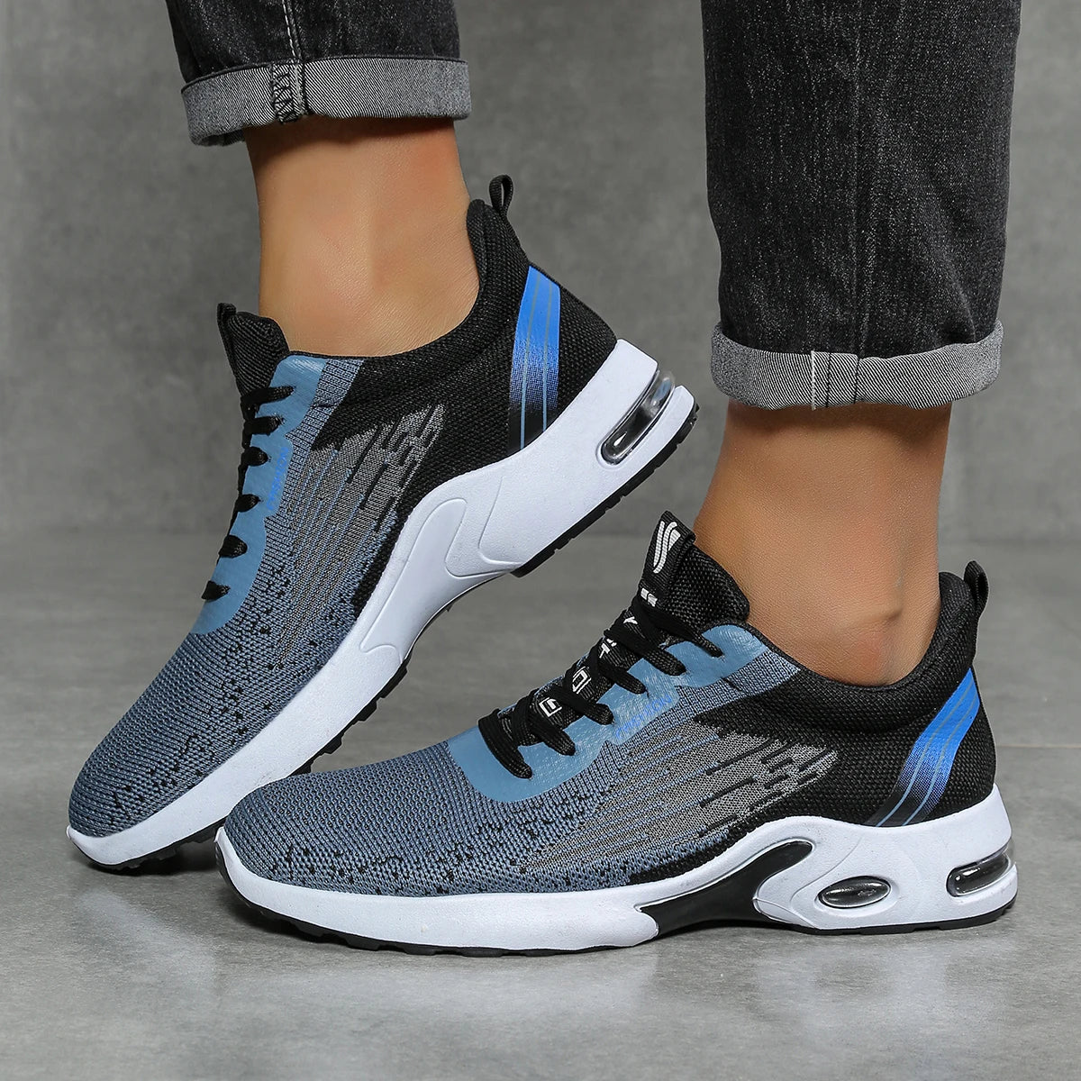 Men's Breathable Lace-Up Running Shoes, Knitted Mesh Casual Shoes, Comfortable Cushioned Sole Footwear for Daily Wear