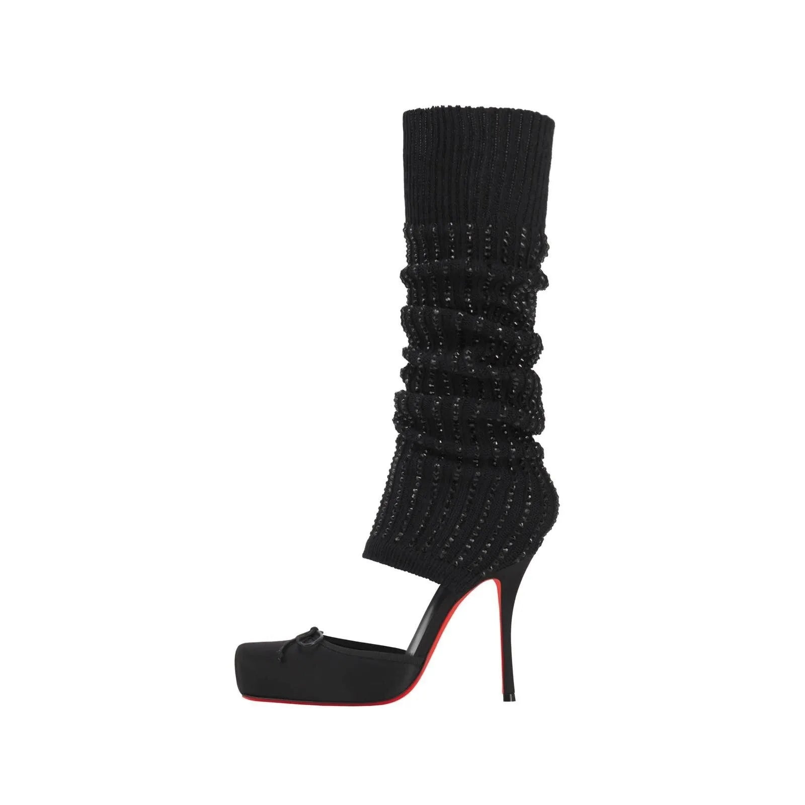 European AndAmerican Trendy High-heeled Square Toe Ballet Shoes for Women,sexy Rhinestone Bow Bag and Long Tube Socks,cool Boots - Kimlud