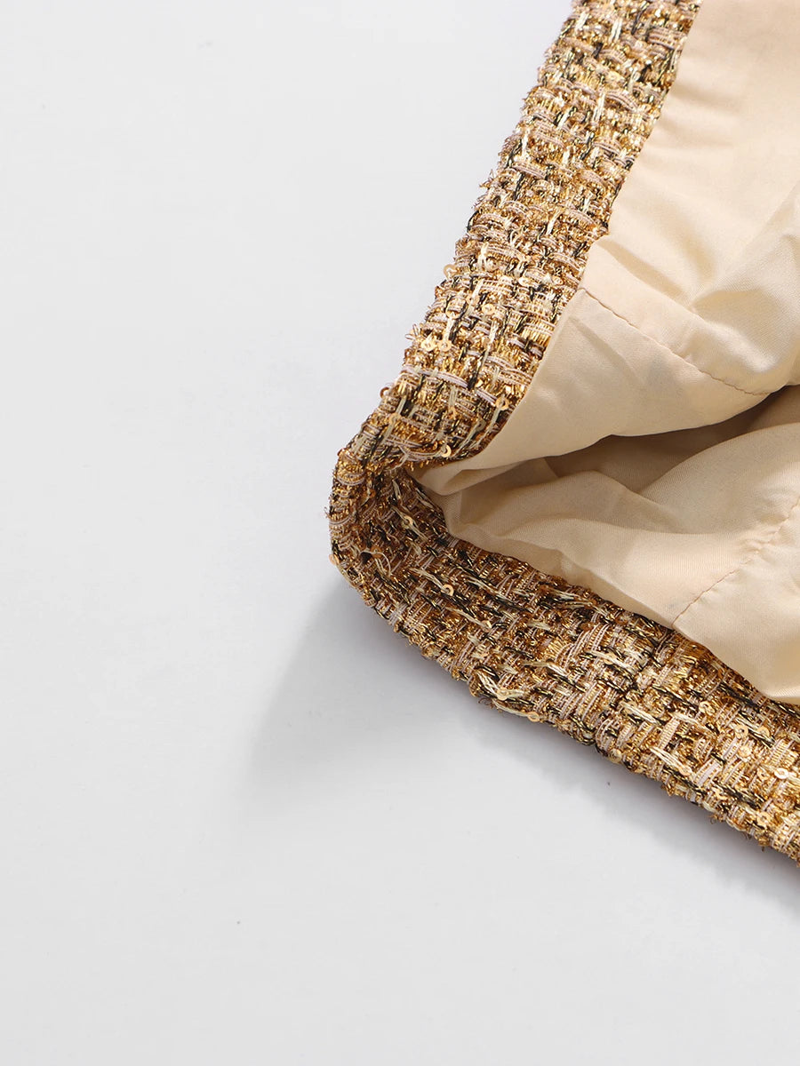 TWOTWINSTYLE Slimming Spliced Sequins Temperament Coats for Women Lapel Long Sleeves Tunic Patchwork Double Breasted Coat Female - Kimlud