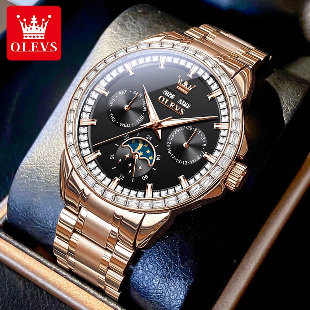 OLEVS 6695 Automatic Mechanical Men's Watches Luxury Brand Original Diamond Bezel Moon Phase Perpetual Calendar Man...