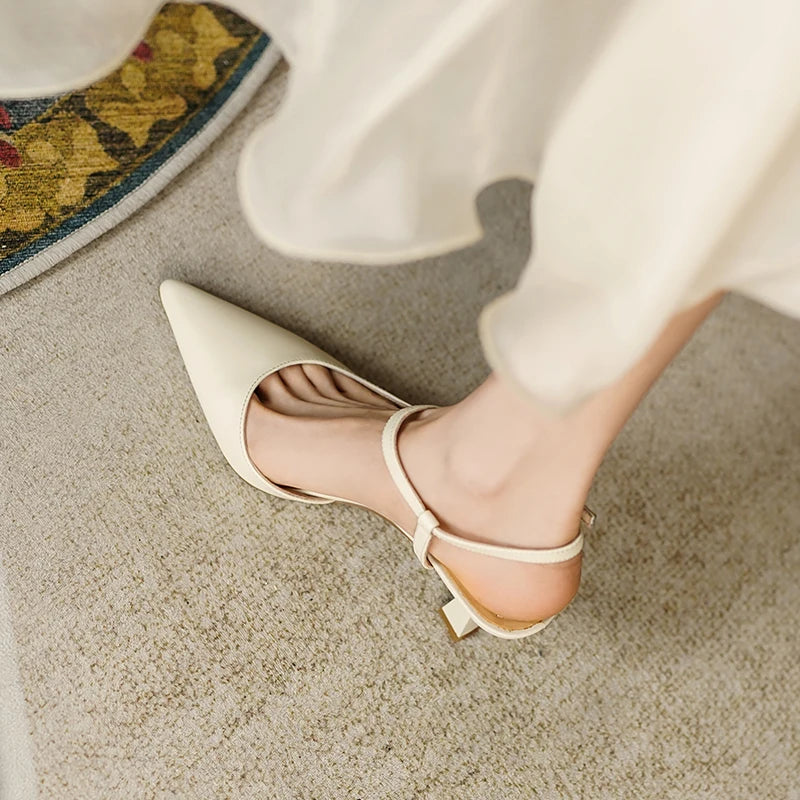 Fashion Slingbacks Women Pumps Spring Summer Office Ladies Party Prom Genuine Leather Pointed Toe High Heels Shoes Woman Sandals