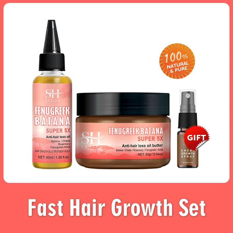 Naturals Anti-Hair Loss Oil Super 5x set African fast hair growth Chebe Batana oil butter Fenugreek hair regrowth treatment