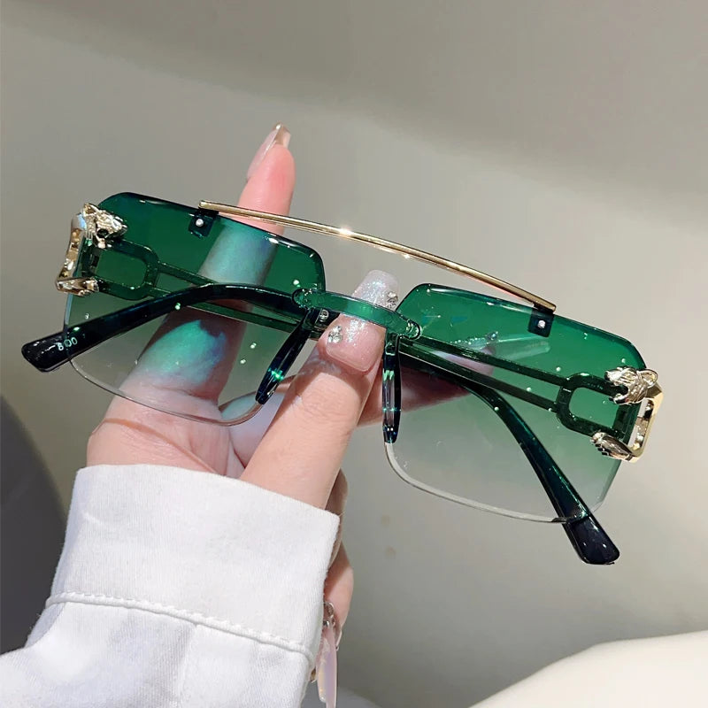 KAMMPT Rimless Square Sunglasses Men Fashion Vintage Double Bridge Shades Women Trendy Luxury Brand Design Gradient Sun...
