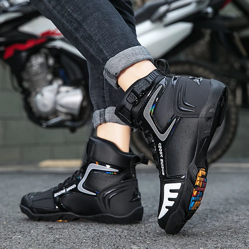 Men Mountain Riding Shoe Outdoor Buckle Casual Shoes Couple's Style Women High Top Motorcycle Shoes Fashionable Motorcycle Shoes - Kimlud
