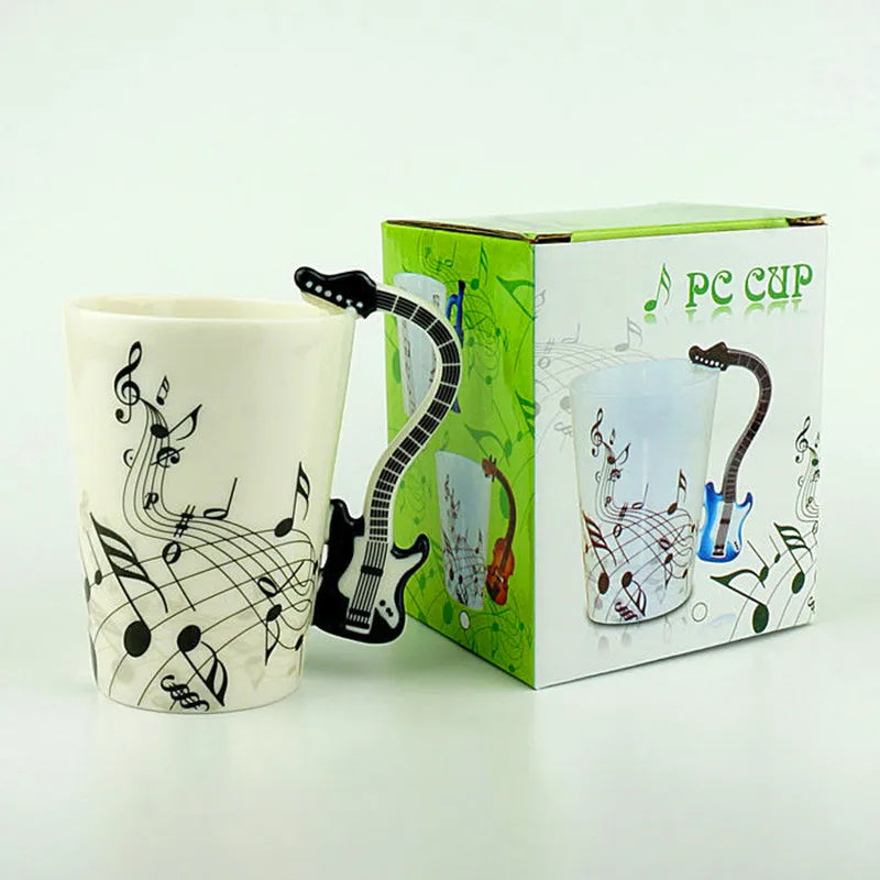 Cups with Handle Novelty Gifts 240ml Creative Music Ceramic Mug Guitar Violin Style Cute Coffee Tea Milk Stave Mugs |...