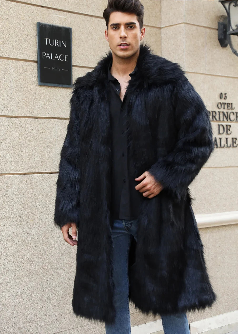 Men Faux Fox Fur Long Jacket Coat Winter Thick Fluffy Long Sleeve Warm Shaggy Luxury Faux Fur Long Jacket Bontjas Jackets Mens