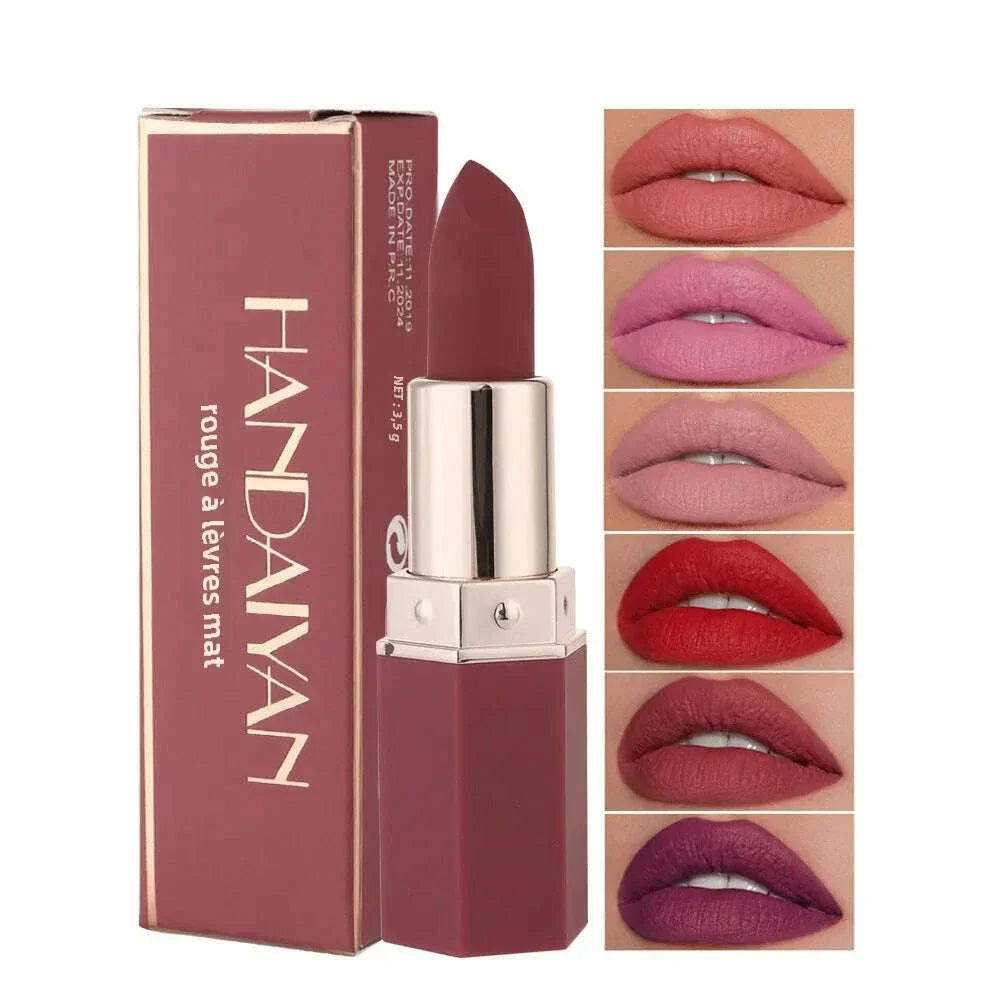 HANDAIYAN Moisturizing Long-Lasting Matte Lipstick 6-Color Non-Stick Cup Show Temperament Sexy Nude Makeup Lipsticks Cosmetics