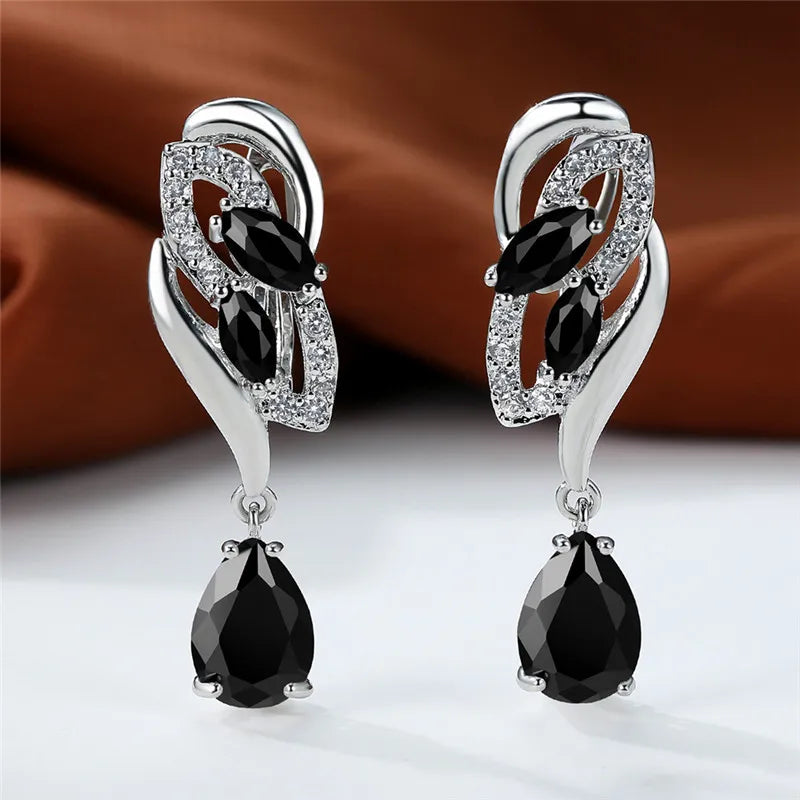 Luxury Female Blue Rainbow Stone Earring Silver Color Clip Earrings For Women Charm Crystal Zircon Wedding Jewelry |...