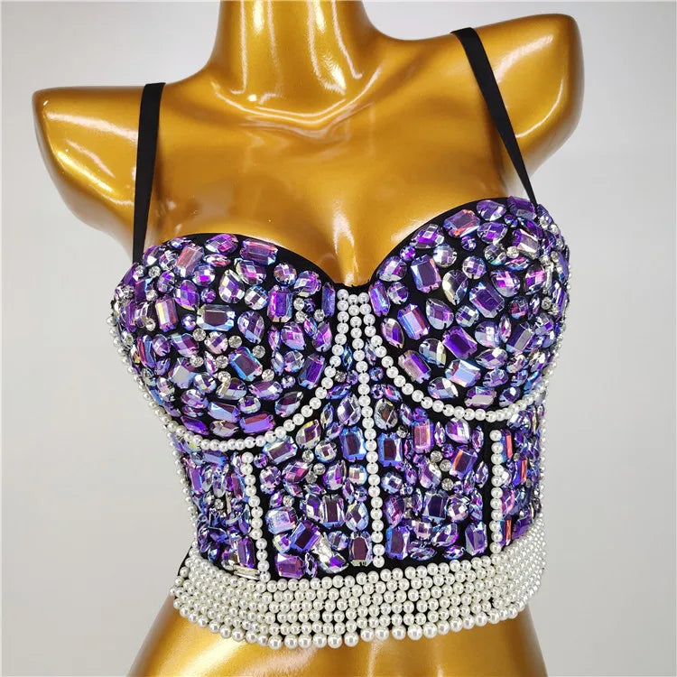 Quality Pearl Tank Tops Rhinestone Women Crop Top Club Clothes Streetwear Y2K Corset Woman Shaper Camis Fashion Feamale Clothing