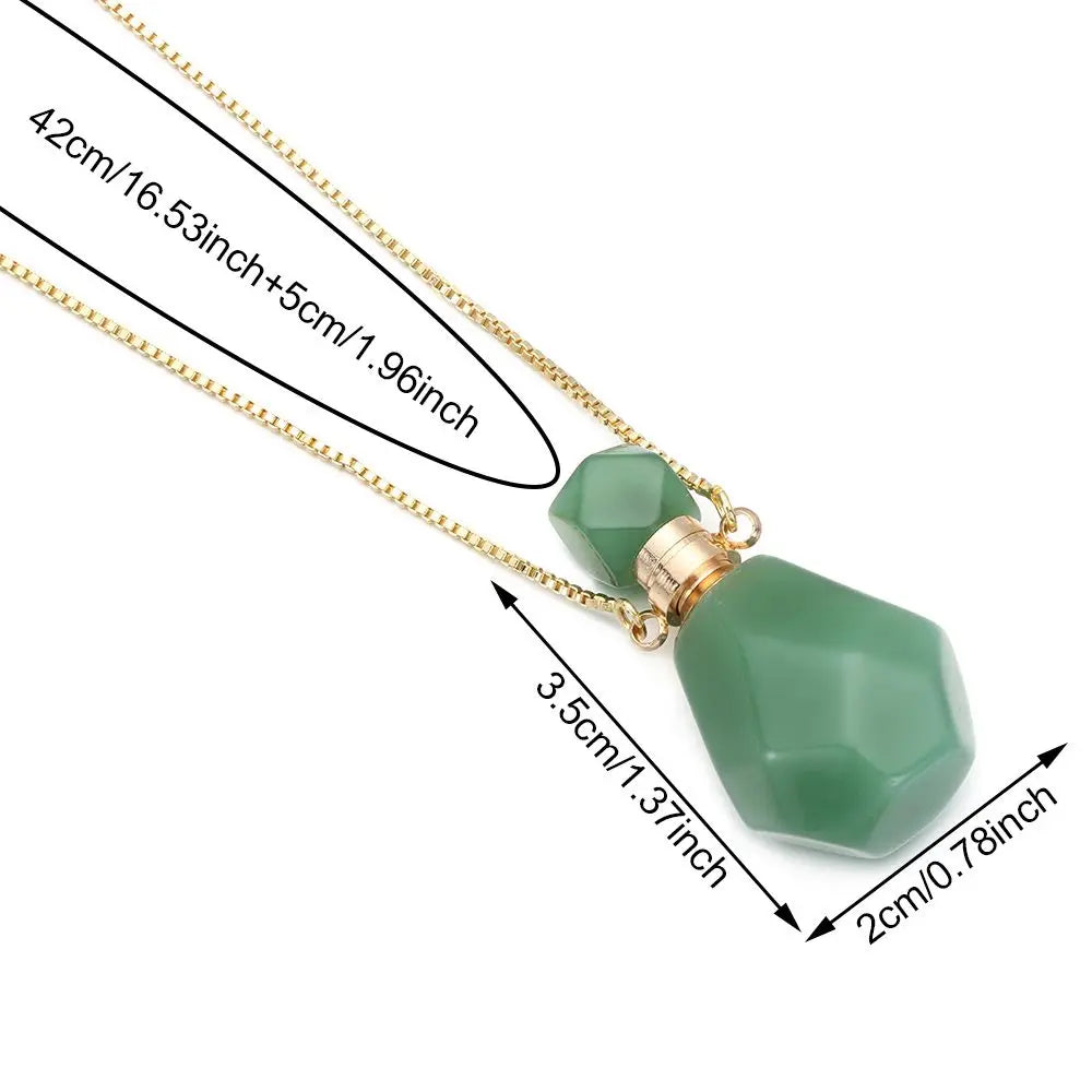 Women Natural Stone Pendant Necklace Wishing Bottle Crystal Perfume Essential Oil Diffuser Vial Jewelry Rose Quartzs Amethysts