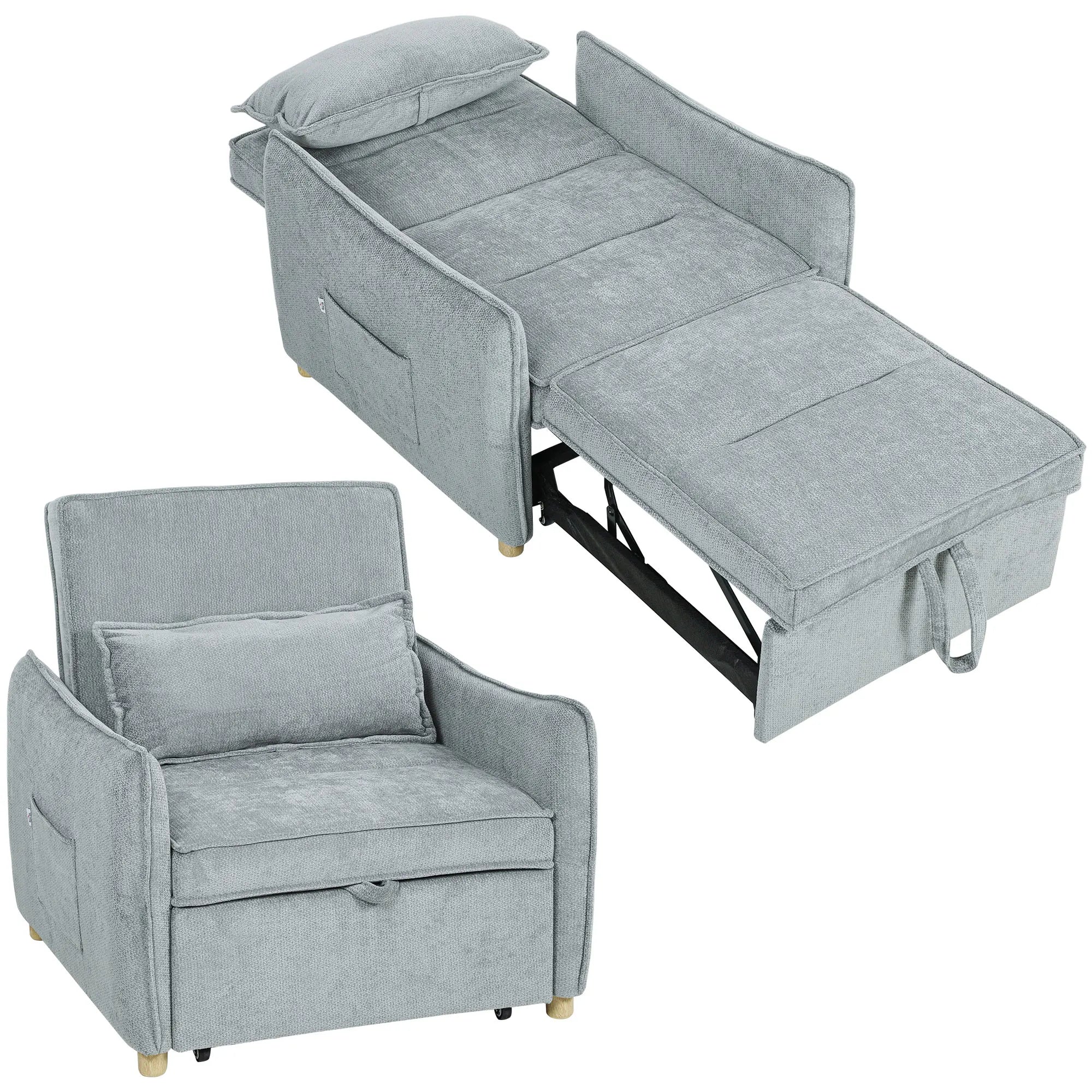 HOMCOM armchair convertible 1 place 3 in 1, armchair-bed Clickle with Wide Sating, Adjustable Backyard, pillow and - Kimlud