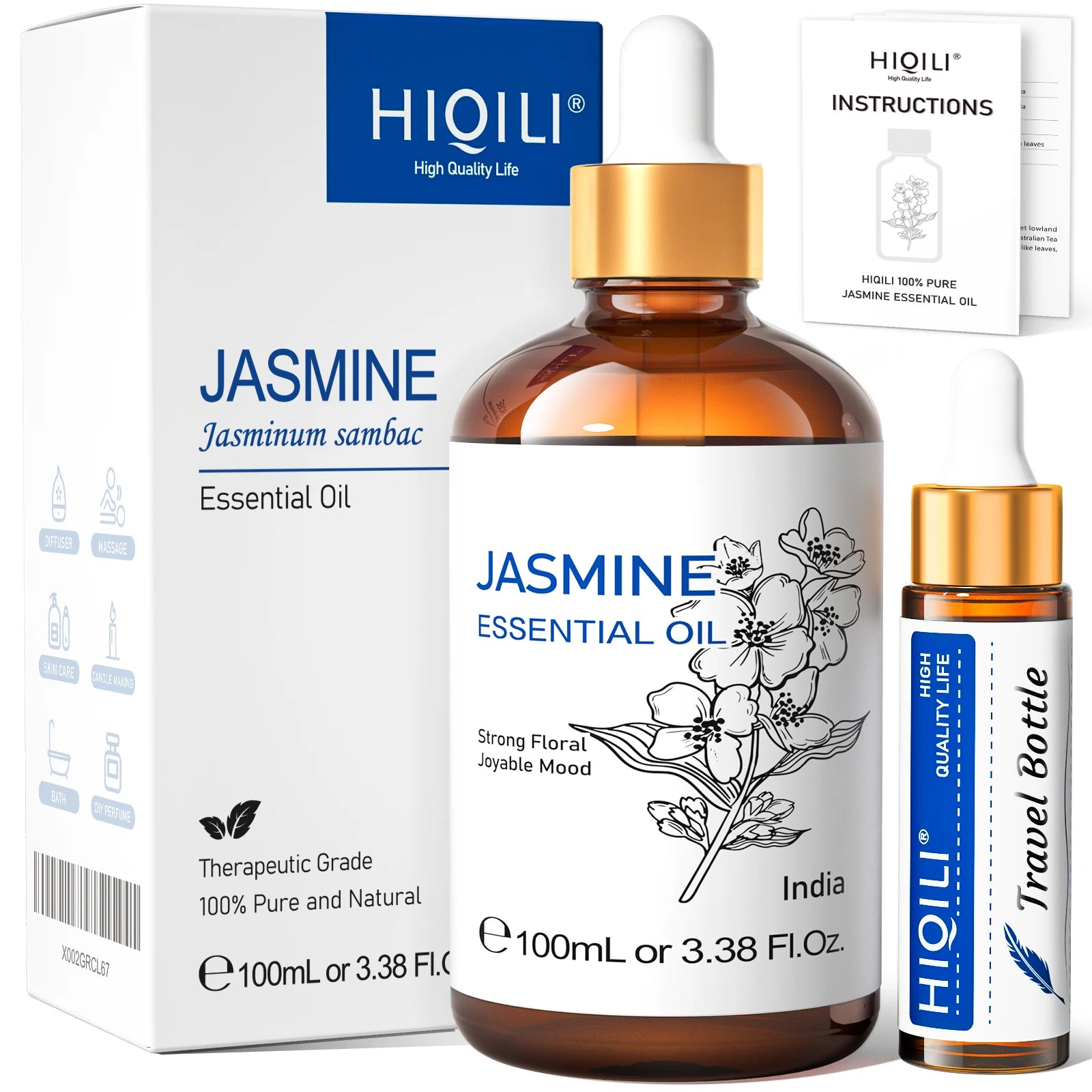 HIQILI 100ML Pure Sandalwood Essential Oil Lavender Jasmine Eucalyptus Peppermint Ylang Ylang Frankincense (Choose Scent)
