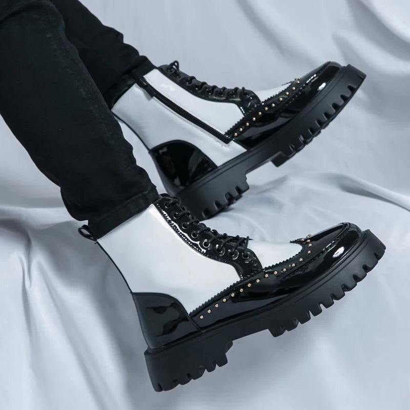 Autumn Men Platform Boots Casual Genuine Leather Shoes Personalized Design Motorcycle Boots Thick Sole Sneakers Party...