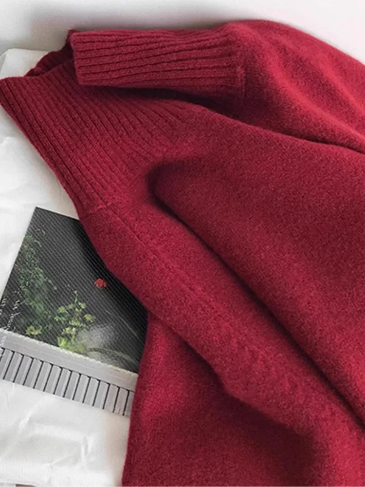 2024 Autumn and Winter New Thick Cashmere Sweater Women High Neck Pullover Sweater Warm Loose Knitted Base Sweater Jacket Tops