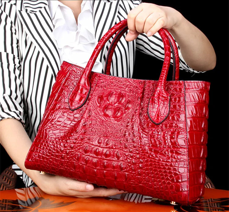New Crocodile Leather Women's Handbags Genuine Leather Female Portable Shoulder Messenger Bag Fashion Brand Red Tote Bags