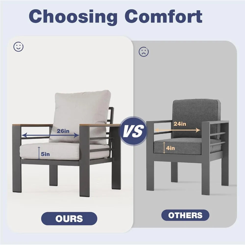 Aluminum Patio Furniture Set 7 Seats, Oversized Outdoor Sectional with Washable Thick Cushions, Coffee Table and...