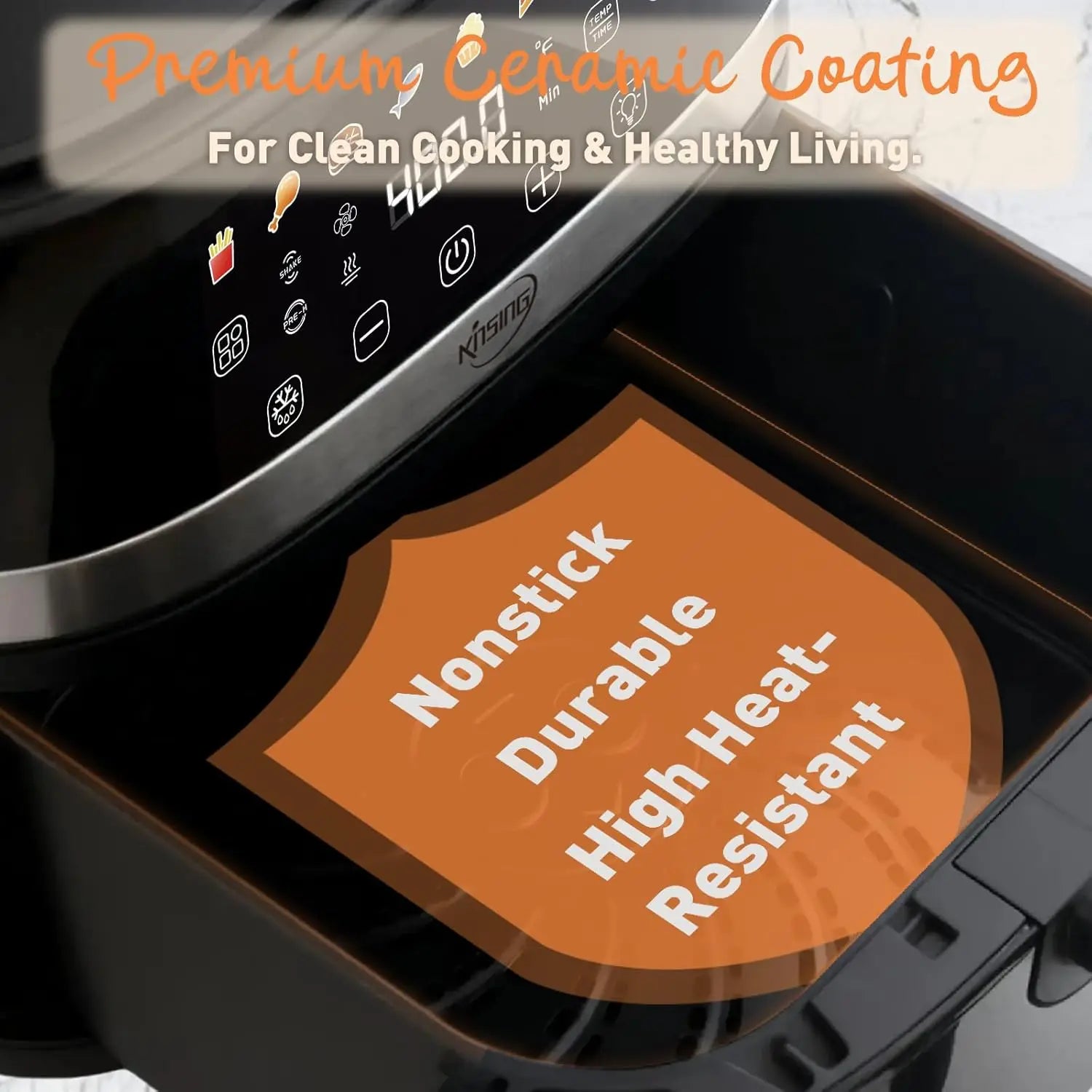 6.5 QT Air Fryer with Visible Window, LED Display, 400℉ Temp Control, Shake Reminder & Pre-heat Indicator