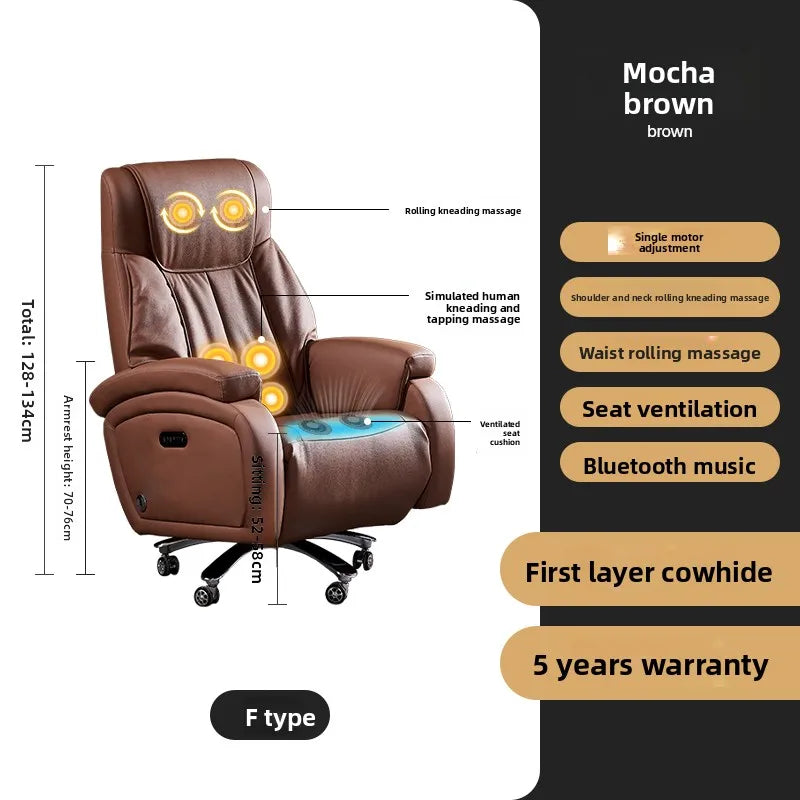 Electric Massage Boss Chair Heated Ventilated Gaming Chair Genuine Leather Executive Computer Seat Luxury Ergonomic Office Chair