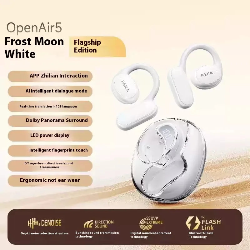 Paxa Openair5 AI AI Intelligent Bluetooth Earphones Translation 128 Languages Minutes Meeting Hanging Ear Type Headsets Custom