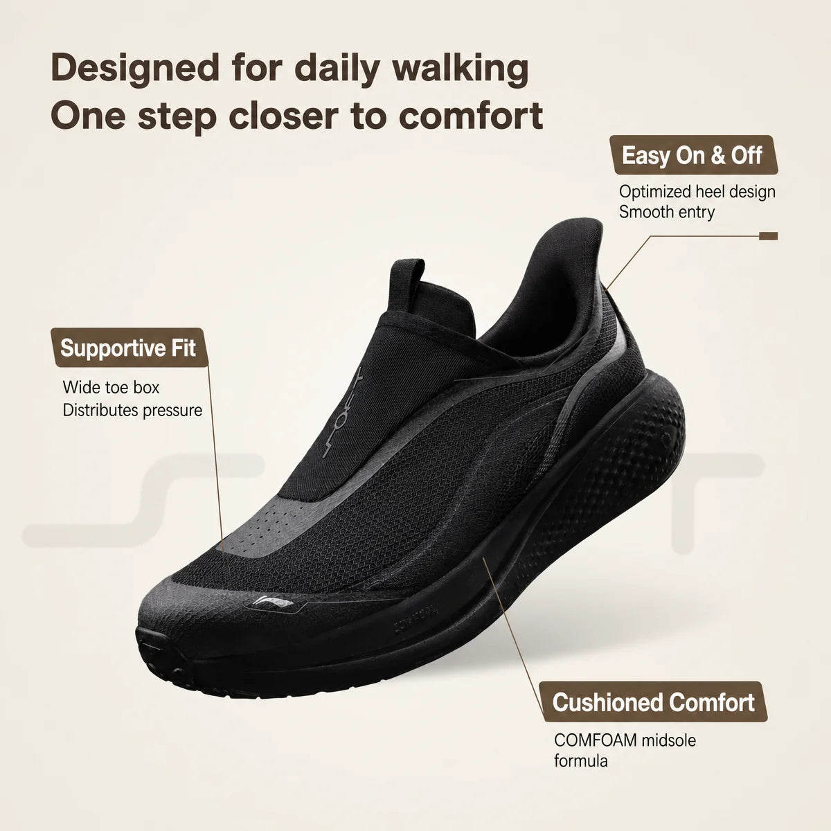 Li-Ning Men's SOFT GO 3 SLIP ON Lifestyle Shoes COMFOAM Breathable Wear-resistant Walking Shoes LiNing Casual Sneakers...
