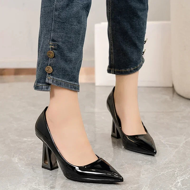 Pointed Toe Special Heel High Heels Women's Light Mouth Sexy Explosive Patent Leather Versatile Single Shoes