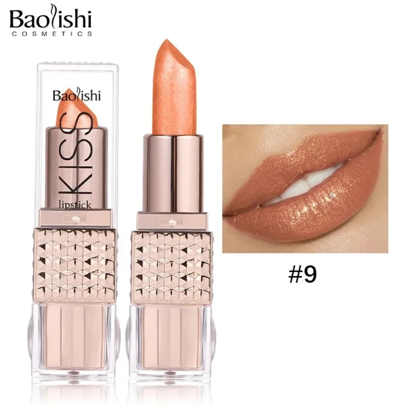 12 Colors Glitter Shiny Lipstick Waterproof Long Lasting Pearlescent Shimmer Lip Tint Diamond Easy Color Lipstick Deluxe Makeup