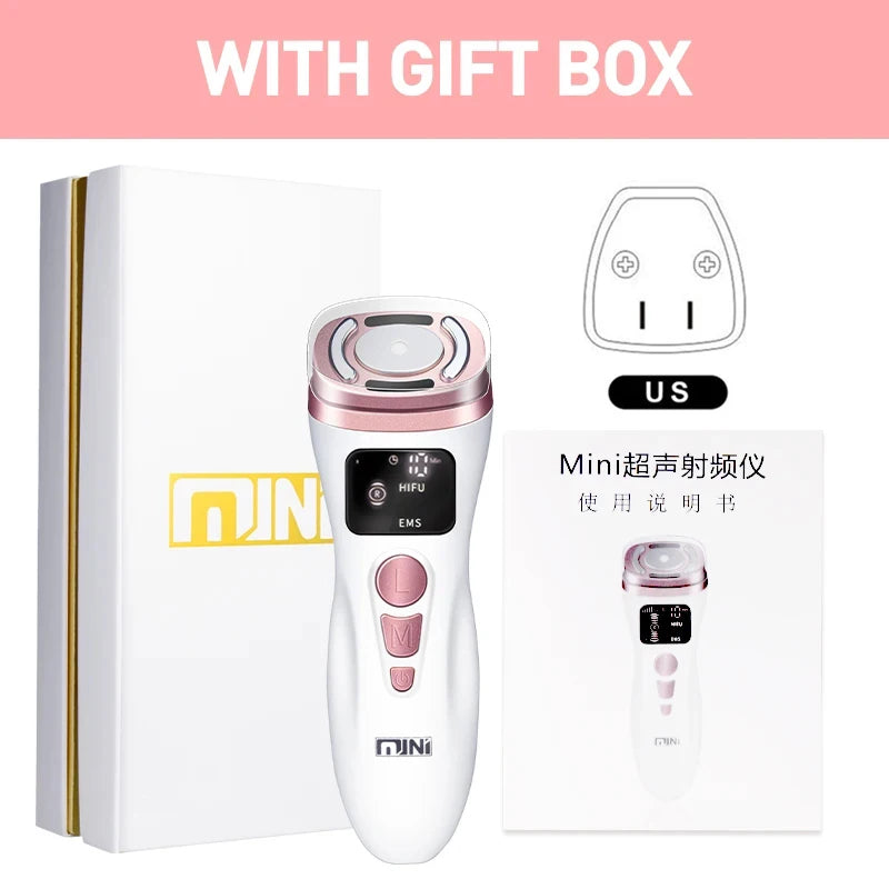 New Mini HIFU Ultrasonic Machine EMS Microcorriente Facial Lifting Firming Skin Care Anti Wrinkle Massager