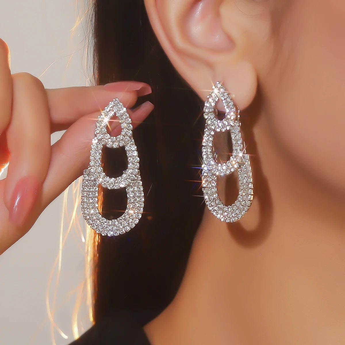 Silver Rhinestones Earrings for Women Sparkly Long Linear Dangle Earrings Dangle Tassels Statement Earrings Bridal Wedding