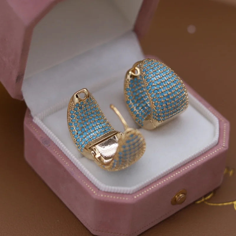 2025 Korean new design fashion jewelry 14K plated blue zircon large water drop earrings elegant women's daily work...