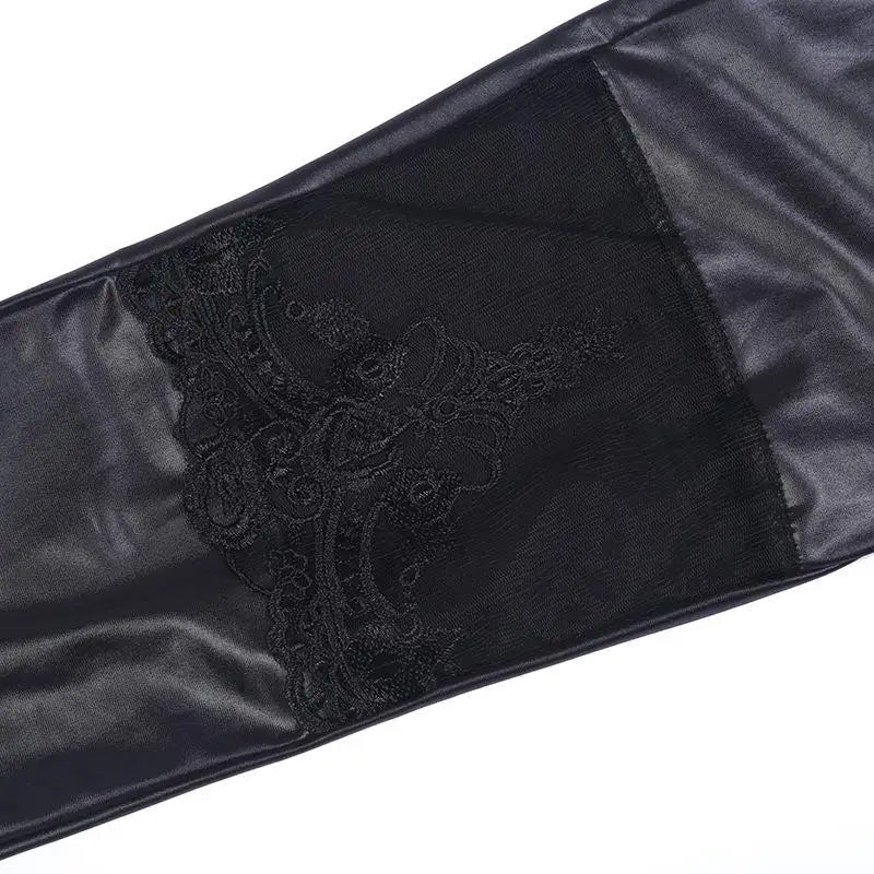 Lace Leather Patchwork Crop Pants Leggings Breathable Skin-Friendly Pure Color Women's Base Layer Pants Winter Collection - Kimlud
