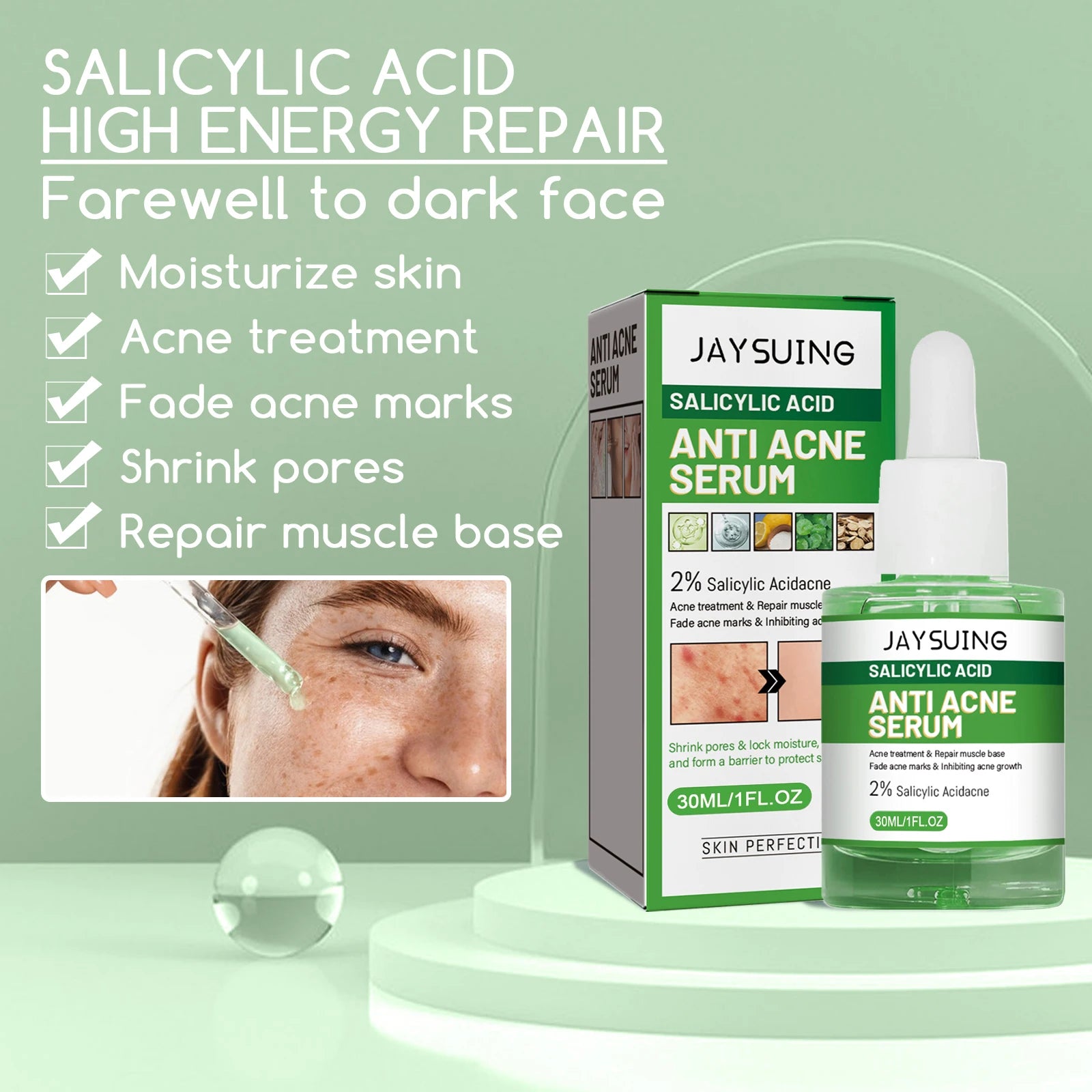 Salicylic Acid Anti Acn-e Face Serum Hydrating Fader Acne Mark Pimple Blackhead Removal Shrink Pores Oil Control Facial...