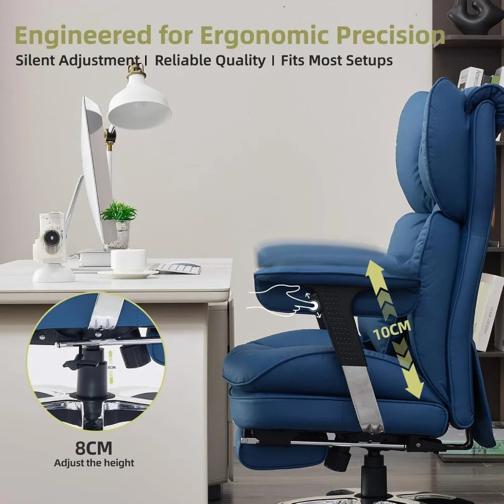 Efomao High-Back Big and Tall Office Chair with Footrest and Adjustable Armrests - Executive Computer Chair