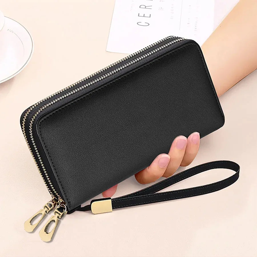 Fashionable RFID anti-theft new women's long wallet with dual zippers, multifunctional credit card bag, coin and change...