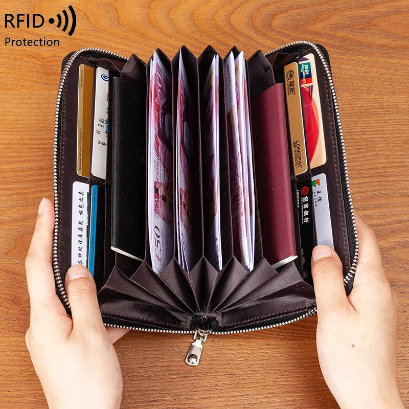 RFID Anti-Theft Cowhide Leather Wallet, Brush Head Layer, Long Passbook Passbook Passbook, Large Capacity Clutch Bag |...