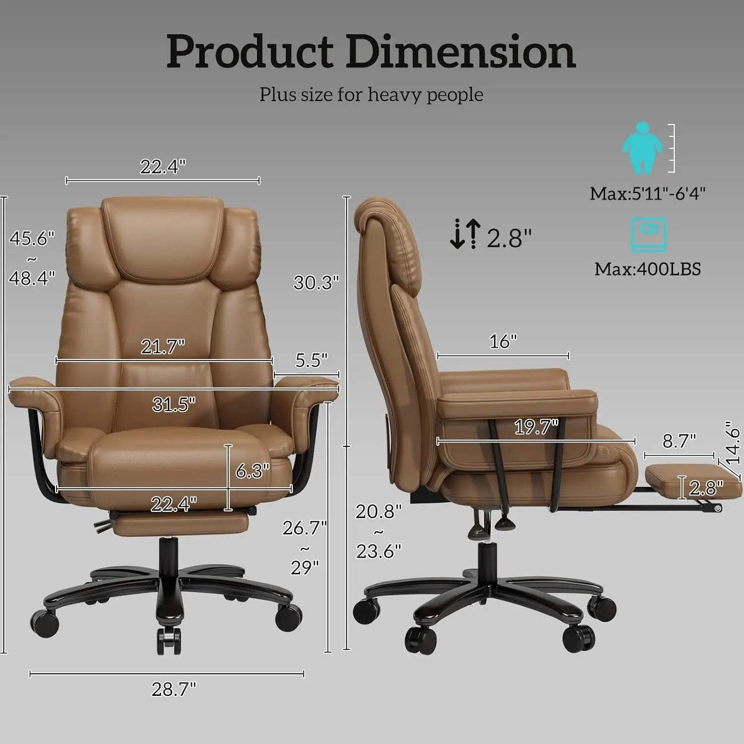 Criss Cross Chair with Wheels, 160°Big and Tall Reclining Office Desk Chair with High Back, Wide Seat, Arms, Footrest, Brown - Kimlud
