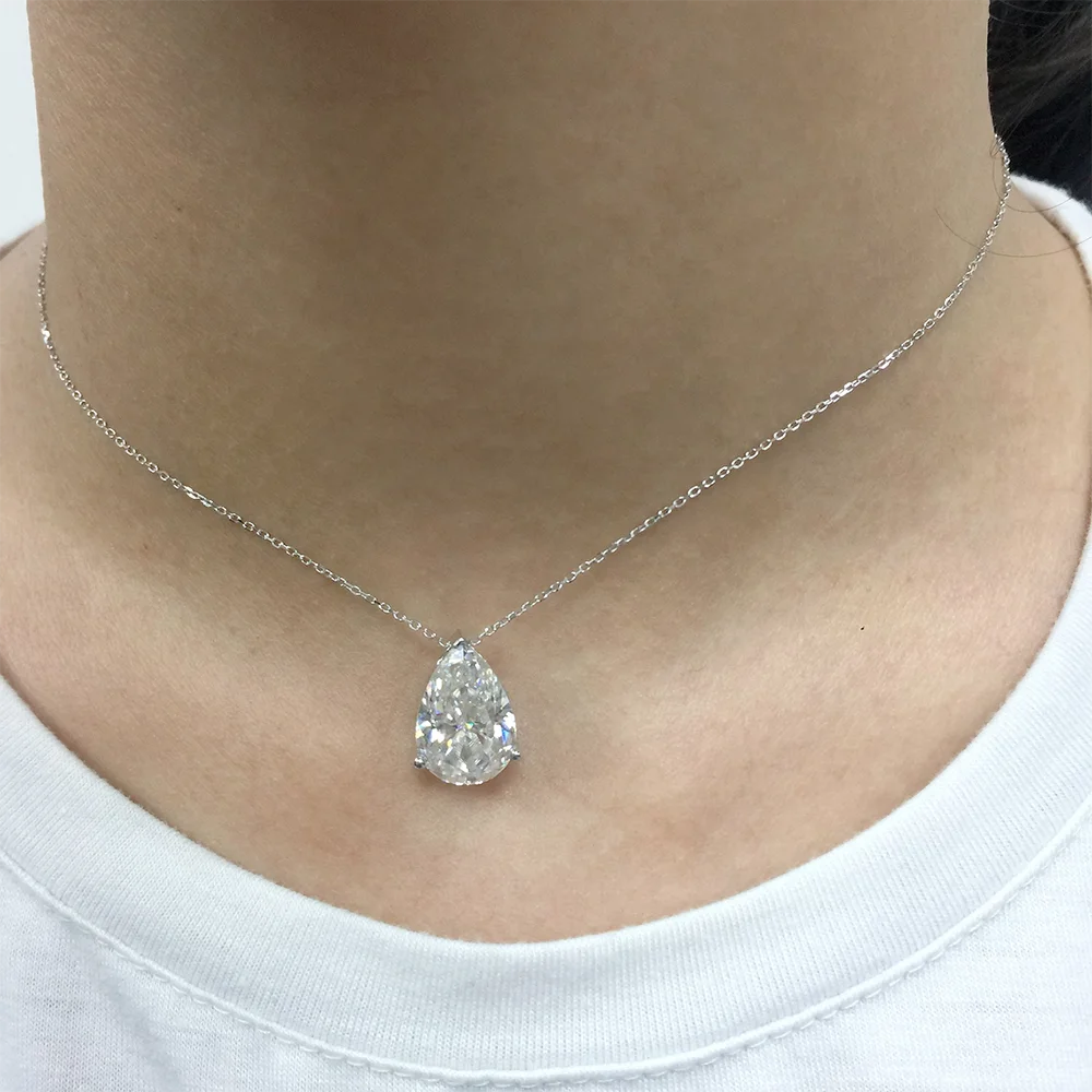 1/2/3/4CT Water Drop Moissanite Pendant Necklace for Women Certified 925 Silver Pear Cut Solitaire Diamond Pendant Neckchain