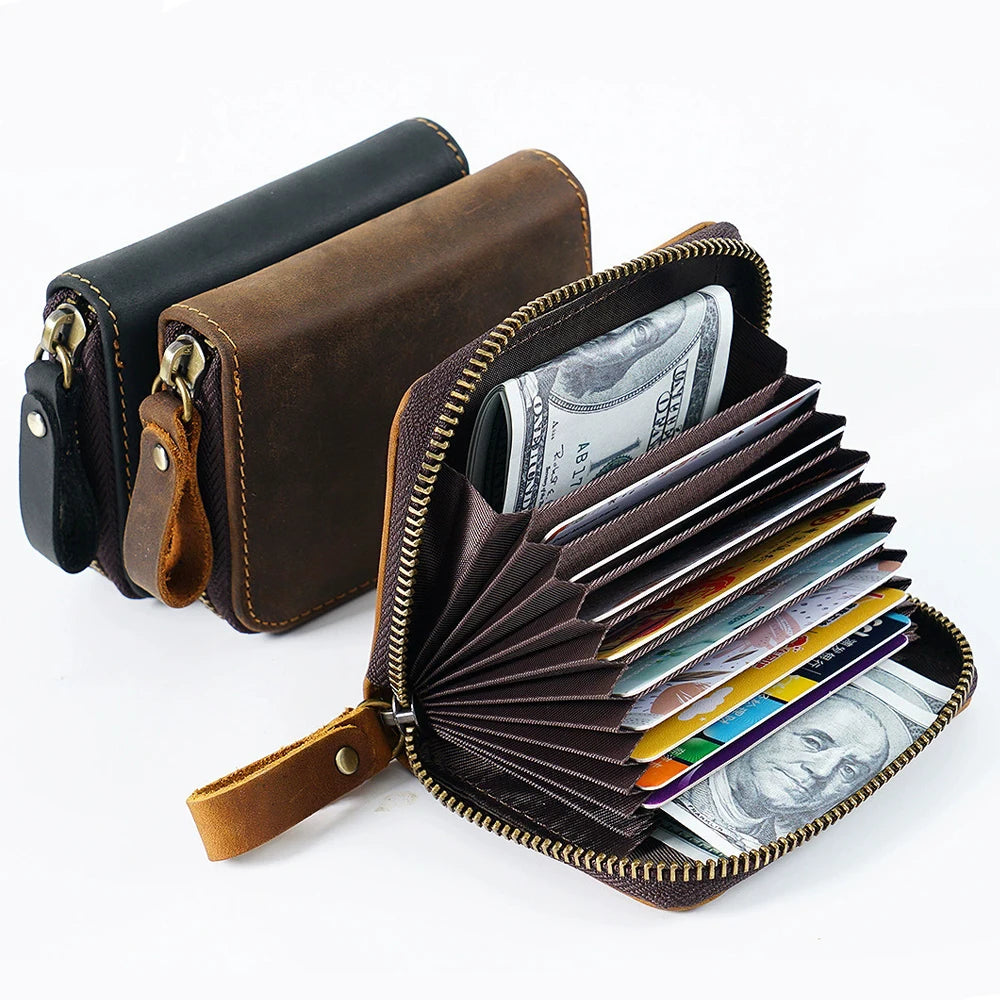 Large Capacity Card Holder with Multiple Slots Genuine Leather Vintage Coin Purse Accordion Wallet Multi-Card Organizer...