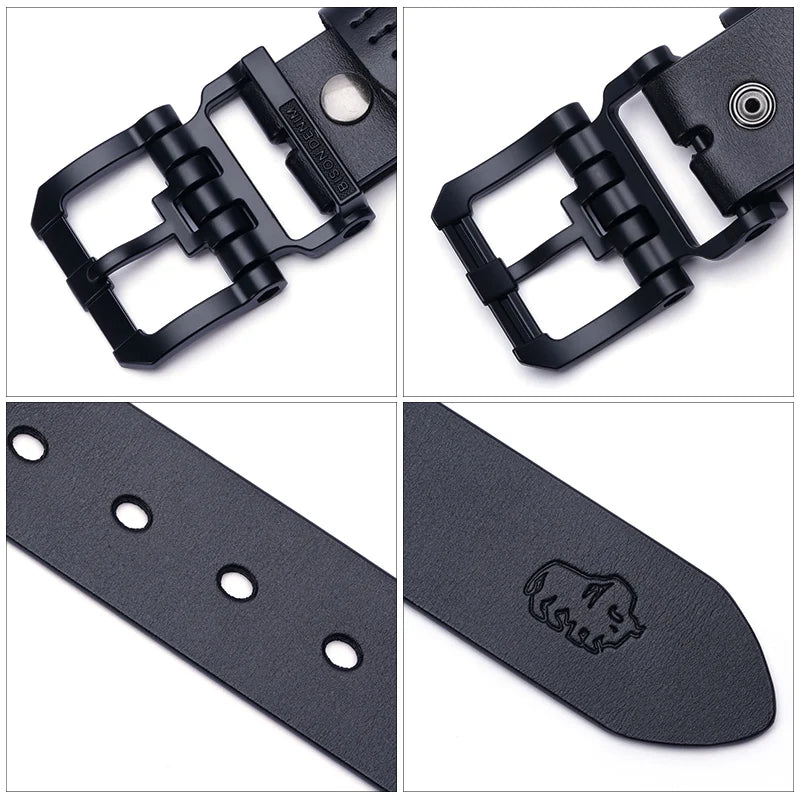 BISON DENIM Belts for Men Pin Buckle Cowhide Belt with High Quality Vintage Strap Casual All-Match Outfits Men's Jeans Belt - Kimlud