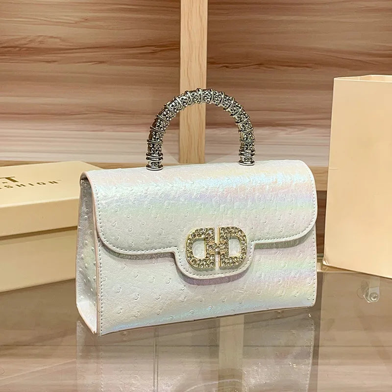 New ostrich pattern underarm handbag for ladies, light luxury diamond-encrusted, elegant single-shoulder crossbody bag |...